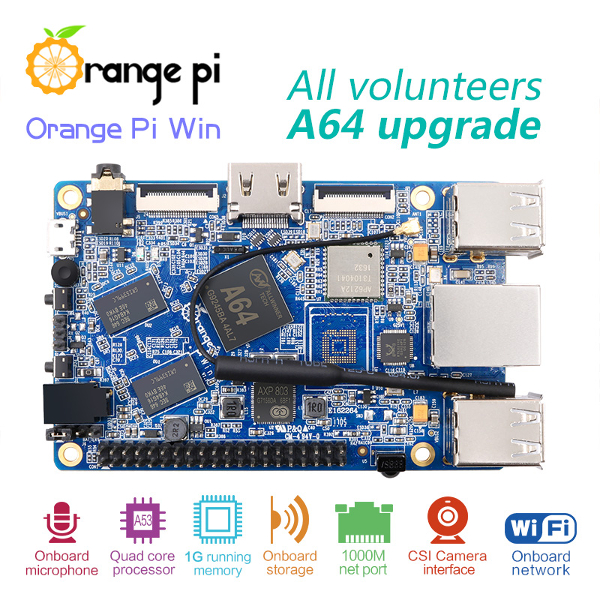 Máy tính nhúng Orange PI Win Allwinner A64 quad core ARM Cortex A53 1 GB DDR3