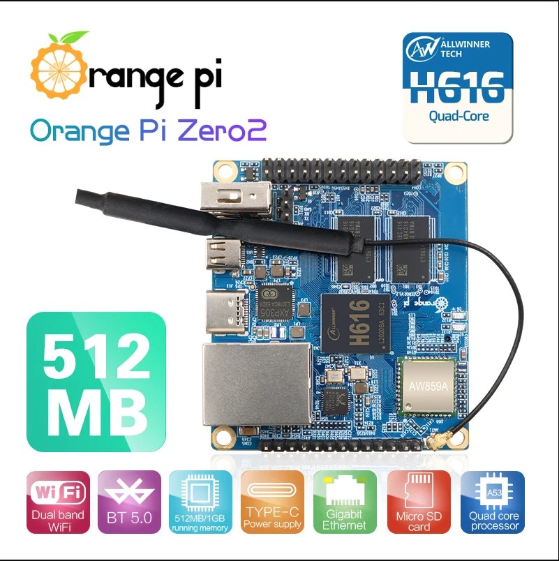 Orange Pi Zero2 chip H616 RAM 512MB