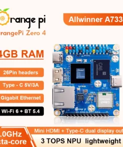 Orange Pi Zero 4 bản 4GB với Allwinner A733, NPU 3 TOPS, Wi-Fi 6, Bluetooth 5.4 và Gigabit Ethernet.