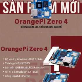 Flyer giới thiệu Orange Pi Zero 4 với Allwinner A733, NPU 3 TOPS, RAM tối đa 16GB, Wi-Fi 6 và Gigabit Ethernet.