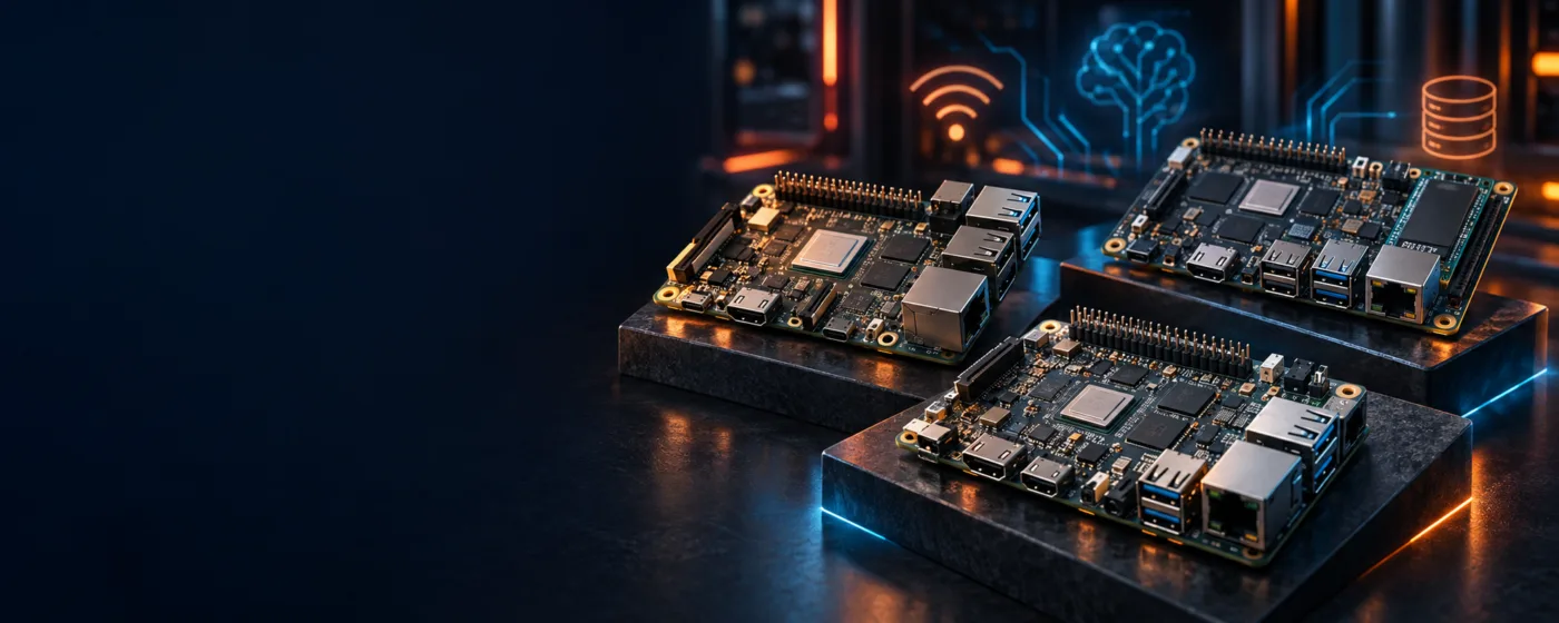 Ba bo mạch máy tính nhúng minh họa cho bài so sánh Orange Pi 4 LTS, Orange Pi 4A và Orange Pi 4 Pro