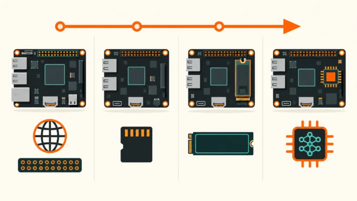 Minh họa so sánh bốn bo mạch Orange Pi cấu hình 2GB RAM theo nhu cầu sử dụng