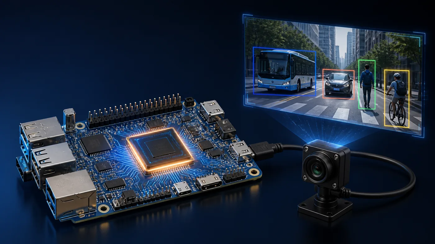 Minh họa triển khai YOLOv8 trên Orange Pi 5 series, NPU RK3588 và camera USB.