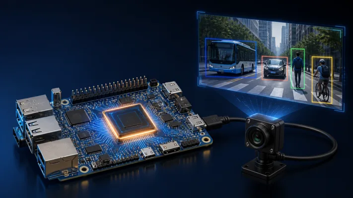 Minh họa triển khai YOLOv8 trên Orange Pi 5 series, NPU RK3588 và camera USB.