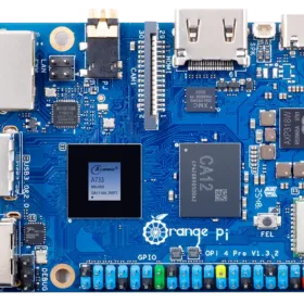 Mặt trên Orange Pi 4 Pro V1.3.2 dùng Allwinner A733, với Ethernet, HDMI, USB, GPIO và Wi-Fi