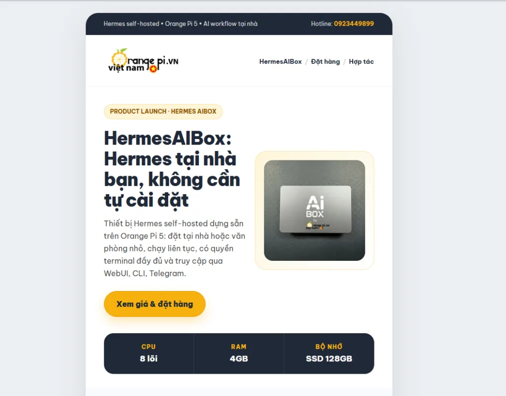 HermesAIBox của Orange Pi Việt Nam: thiết bị Hermes self-hosted chạy trên Orange Pi 5, có WebUI, CLI và Telegram